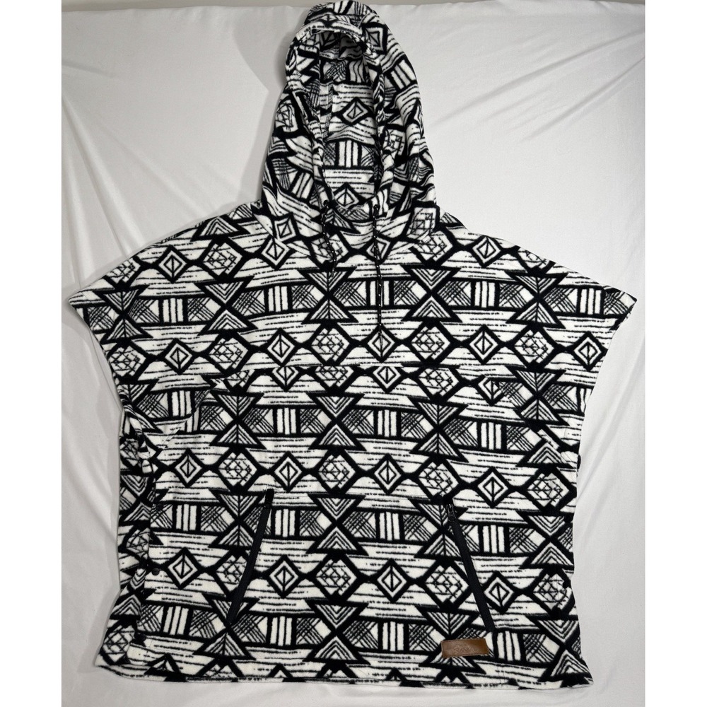 Kavu Overlook Fleece Poncho Black White‎ Geometric Womens Size Medium